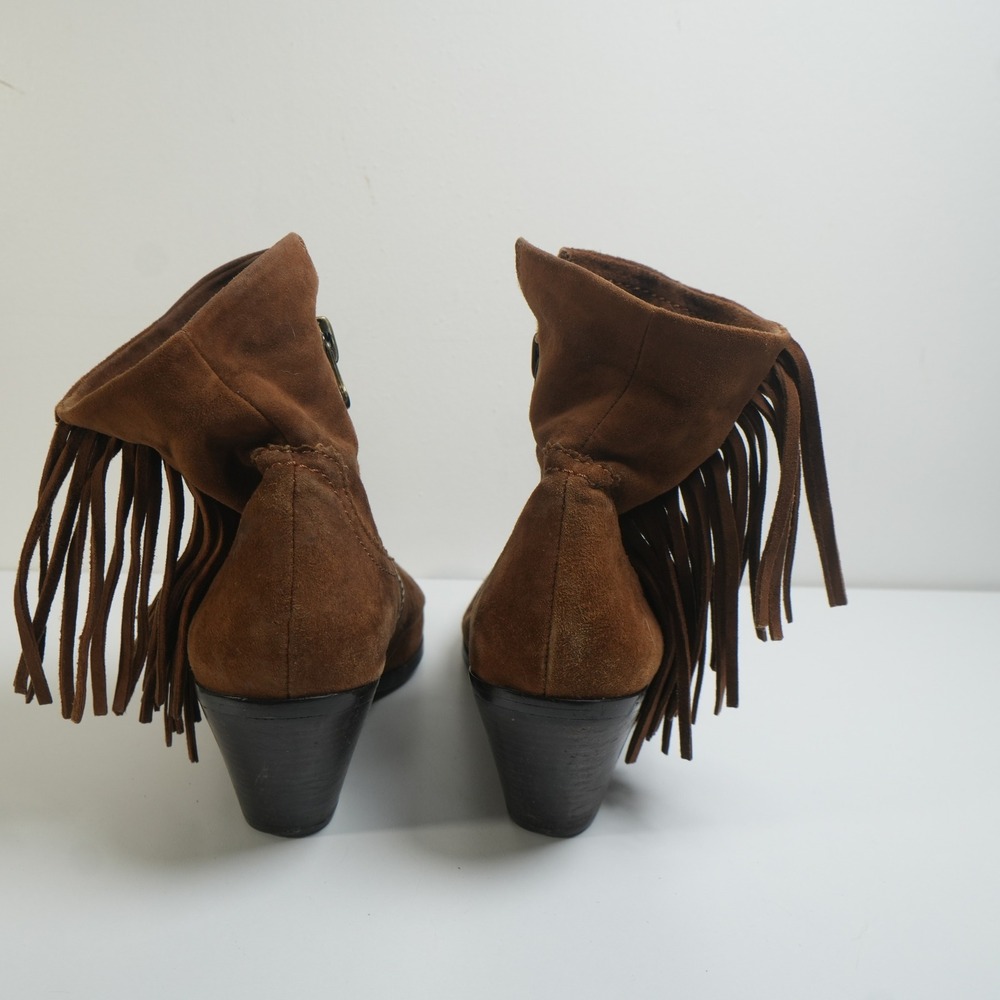 Brown Suede Fringe Ankle Boots - Picture 5 of 12